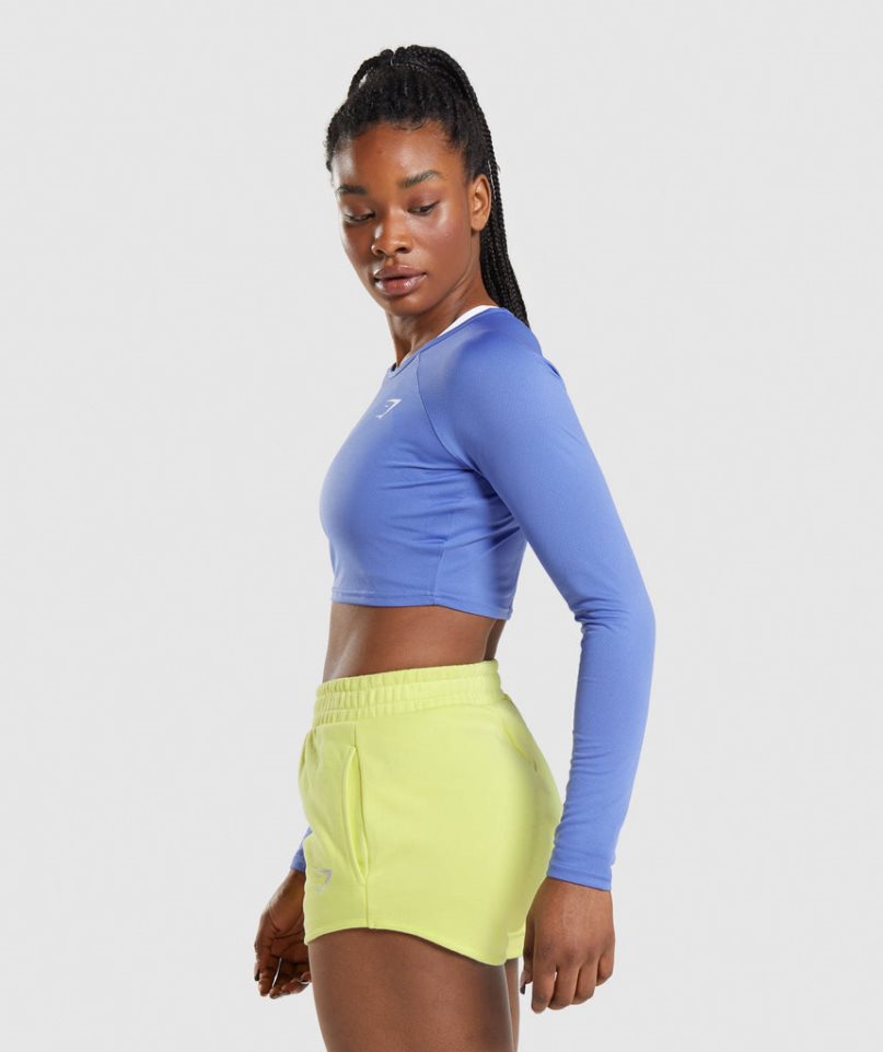 Women's Gymshark Training Long Sleeve Cropped Tops Blue | CA 0ND136